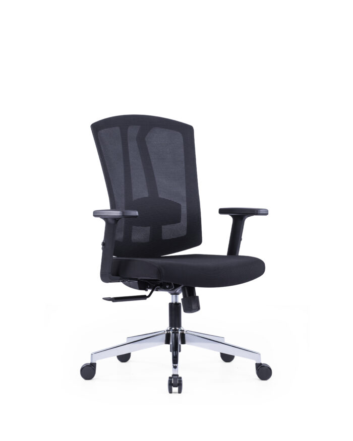 Ergonomic Chair Camila – black mesh medium-back office chair with adjustable armrests and chrome base in Dubai