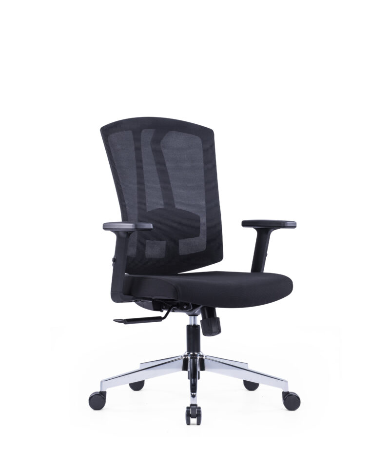 Ergonomic Chair Camila – black mesh medium-back office chair with adjustable armrests and chrome base in Dubai