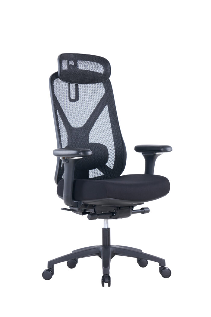 Bizzy Executive Chair – black mesh executive office chair with adjustable headrest and armrests in Dubai