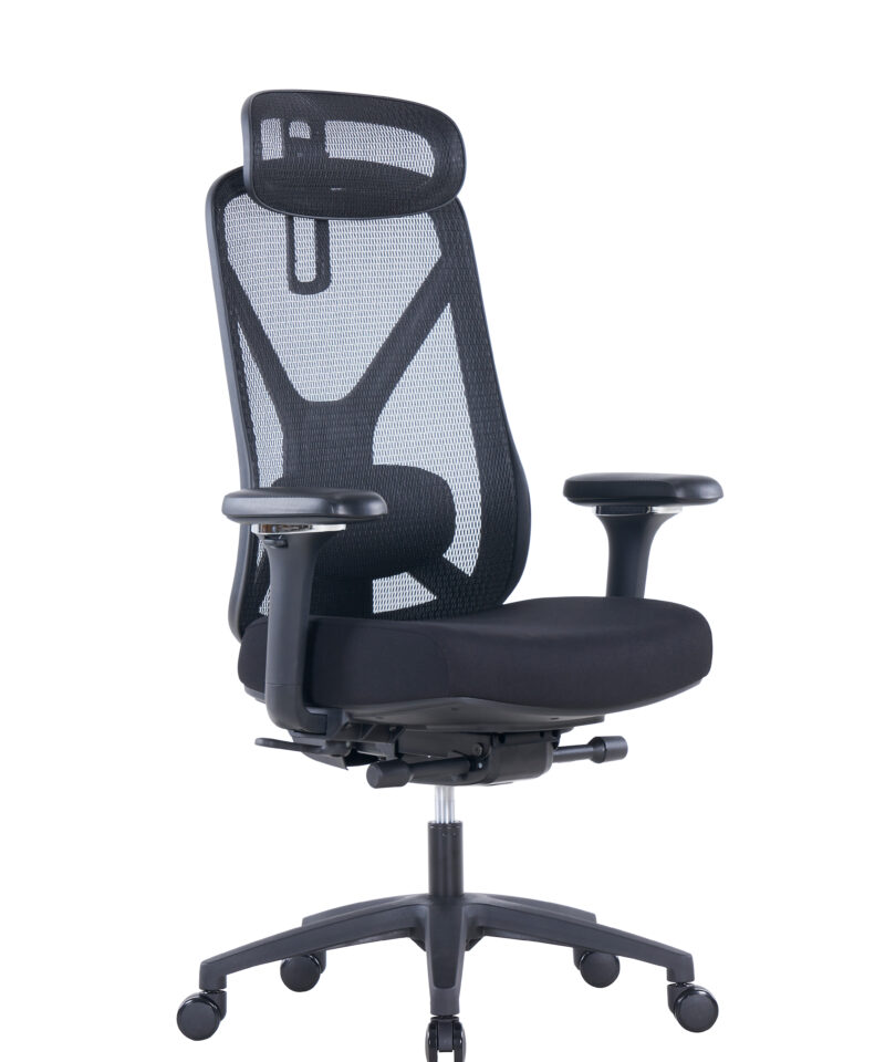 Bizzy Executive Chair – black mesh executive office chair with adjustable headrest and armrests in Dubai